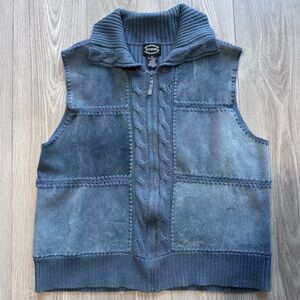 Studio Navy Quilted Cable Zip-Up Knit Vest